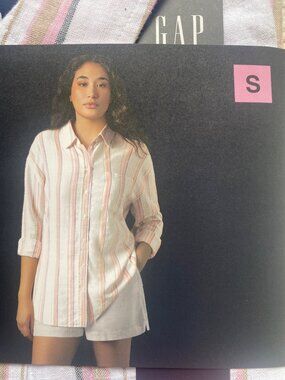 Gap Women’s Linen Button Down Striped Shirt Size Small Relaxed Fit